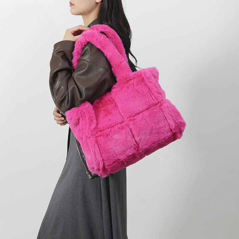 Women's Plush High-grade Versatile Underarm Fashion Patchwork Shoulder Bags