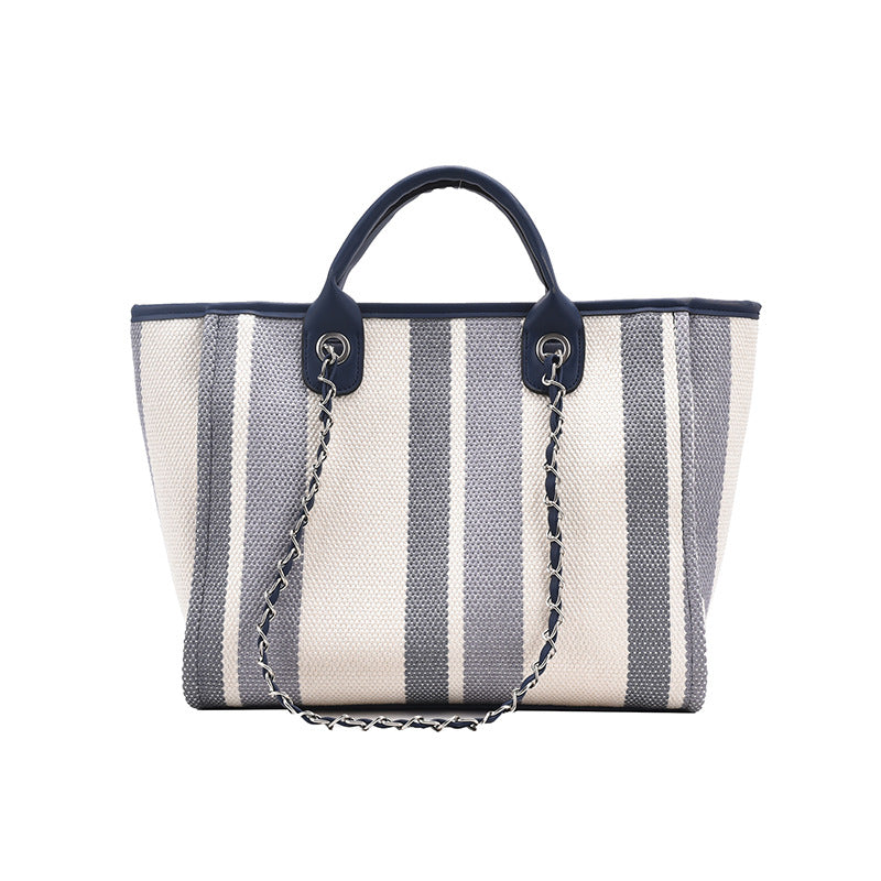 Women's Korean Style Large Capacity Striped Chain Shoulder Bags