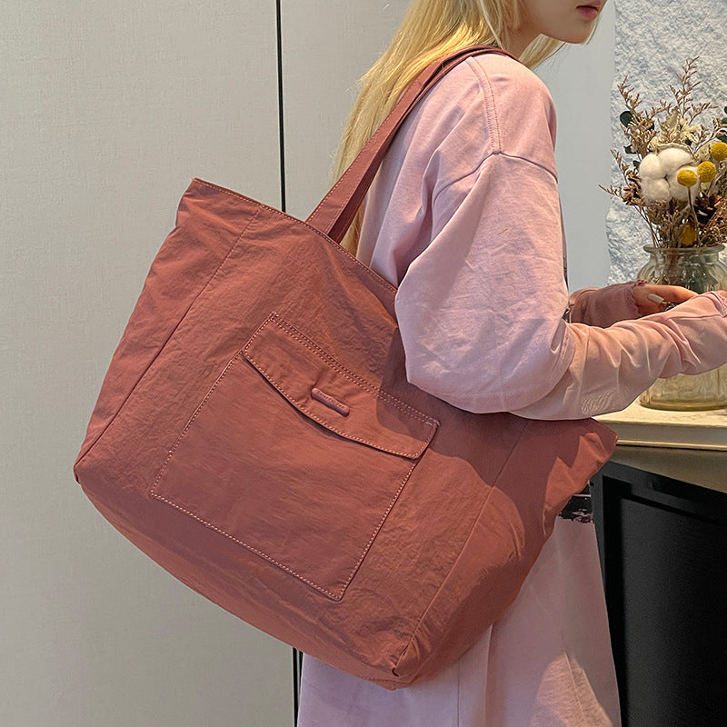 Simple Solid Color Large Capacity Commuter Tote Bags