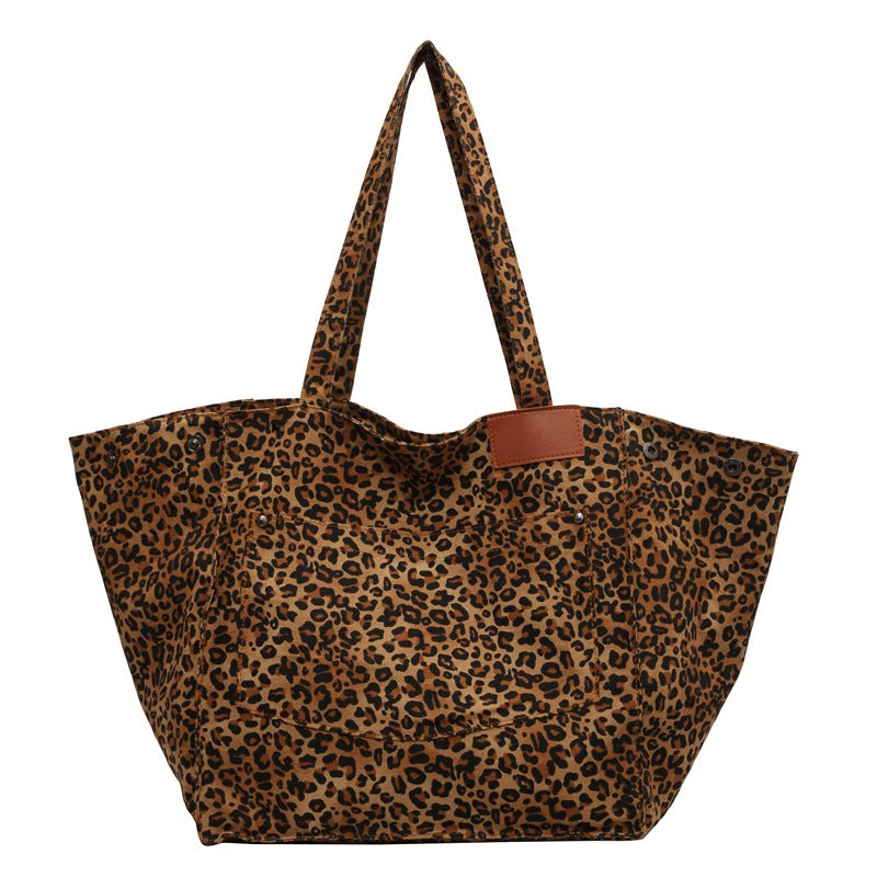 Women's Vintage Leopard Print Canvas Large Capacity Tote Bags