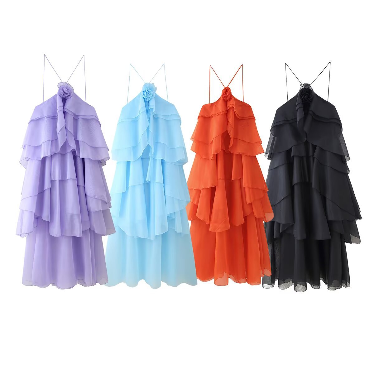 Laminated Ruffled Flower Halter Design Niche Dresses