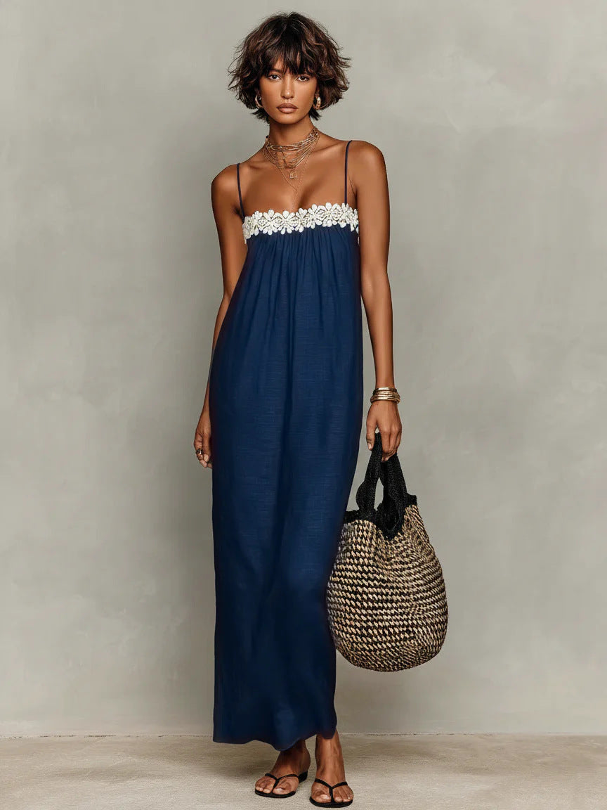 Women's Summer Lace Stitching Casual Strap Dress