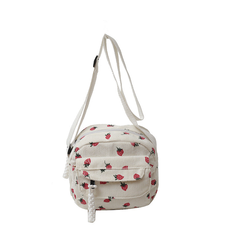 Women's Corduroy Cloth Korean Style Fashion Strawberry Crossbody Bags