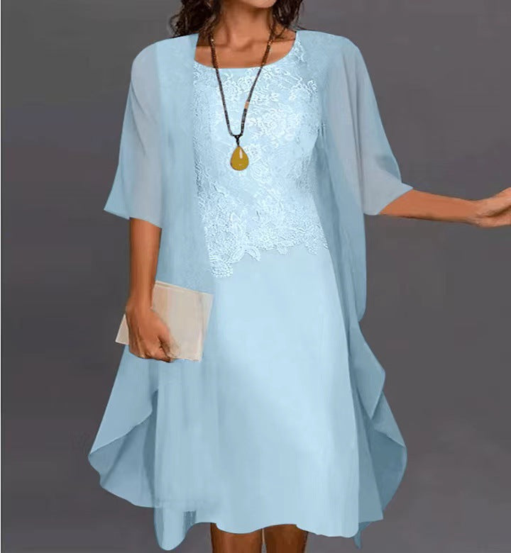 Lace Chiffon Solid Color Dress Two-piece Fashion Casual Suit