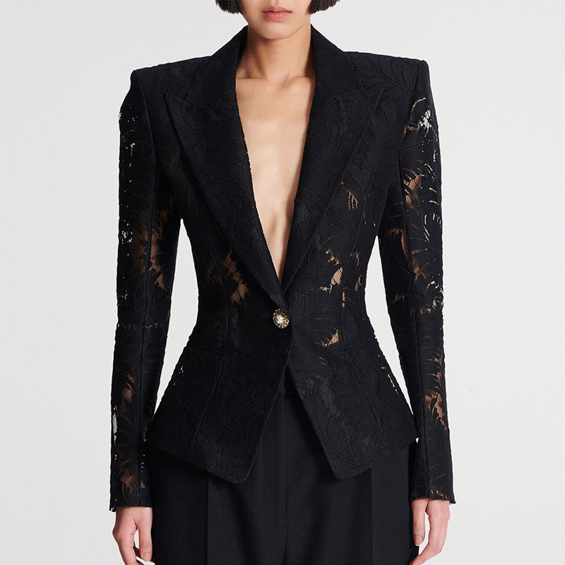 Slouchy Cool Versatile Fashion Embroidery Mesh Blazers