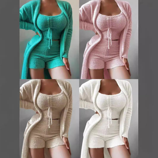 Women's Plush Three-piece Pajamas Set Leisure Home Fashion Casual Suit