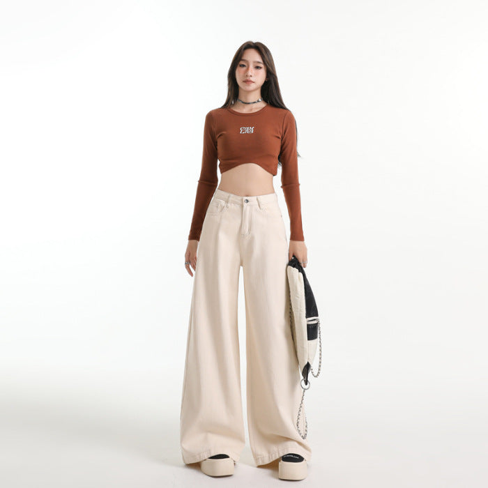 Women's Wide Leg Autumn American Retro High Waist Straight Pants