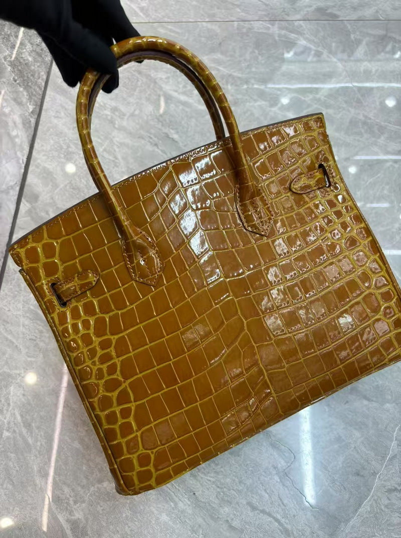 Women's Genuine Leather Shiny Patent Crocodile Pattern Bags