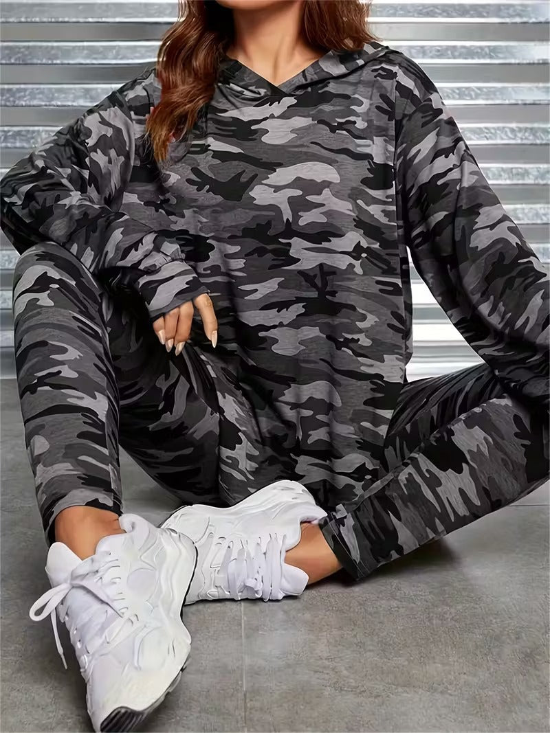 Women's Set Hooded Sweatshirt Tights Camouflage Two-piece Fashion Casual Suit