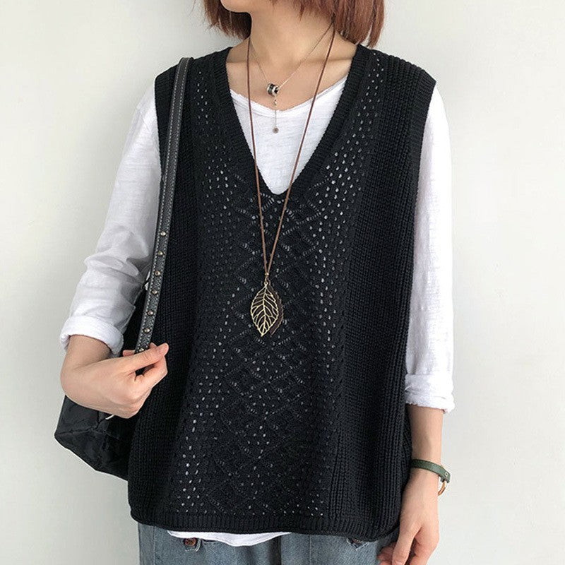 Women's Style Solid Color Hollow Out Knitted Women's Vest