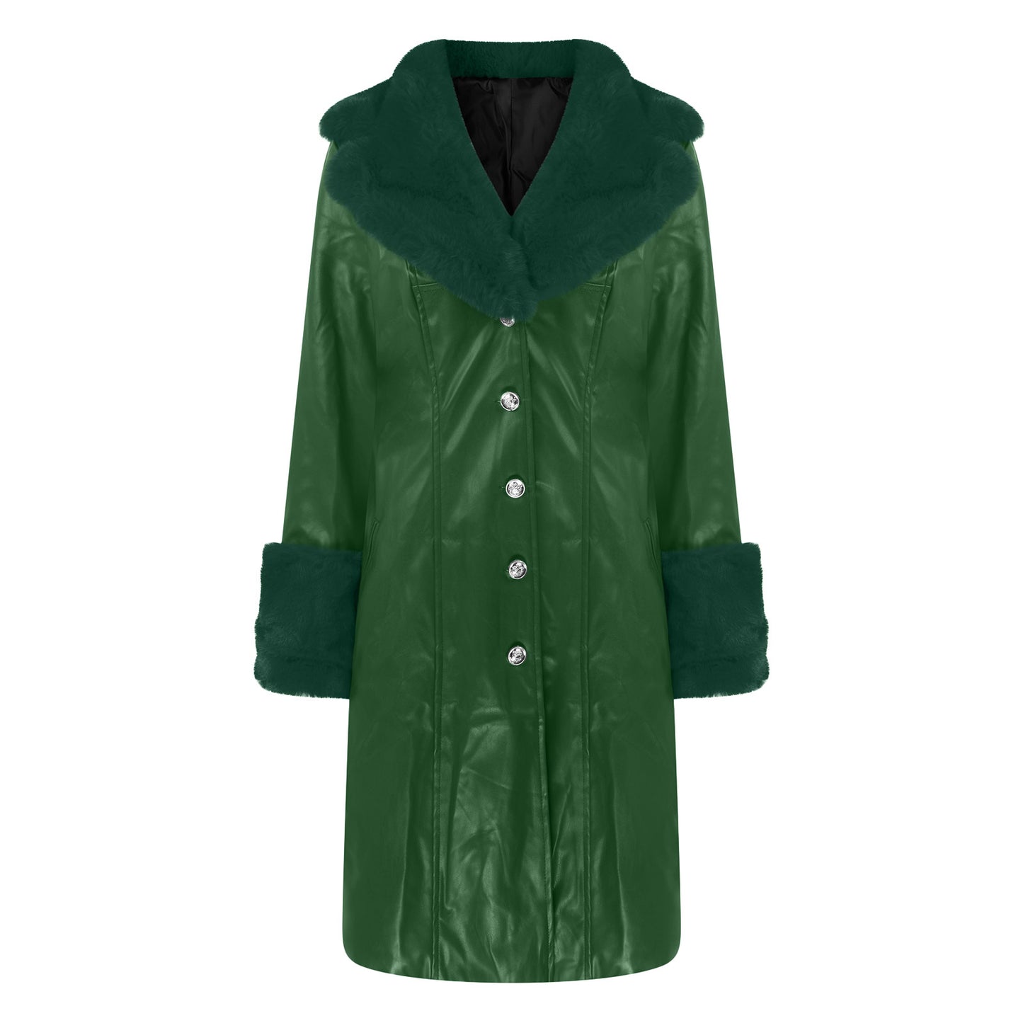 Solid Color Polo Collar Long Fur Jackets