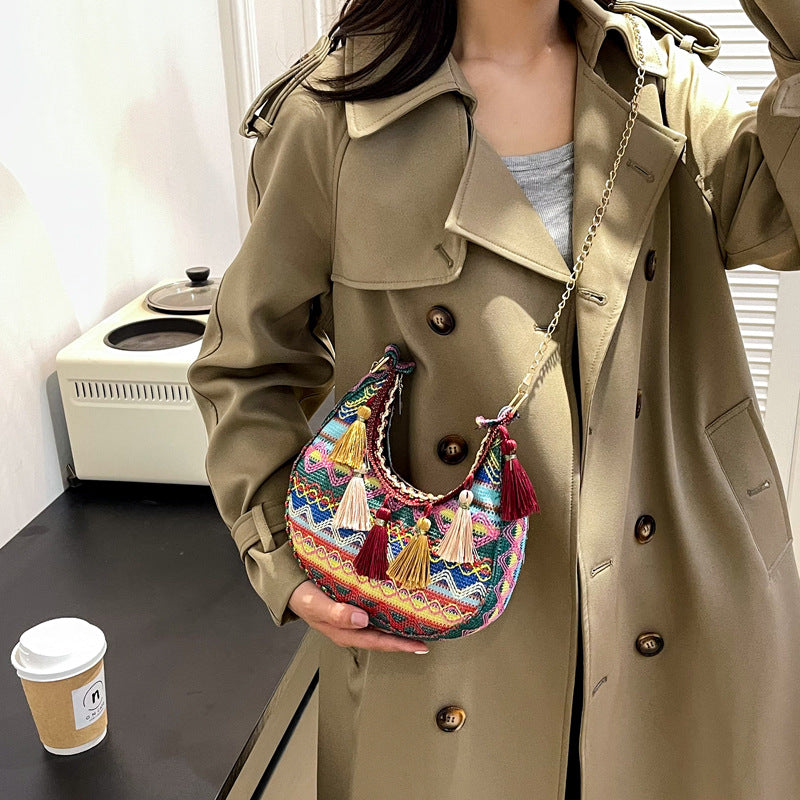 Women's Embroidered Ethnic Style Tassel Woven Fashion Crossbody Bags