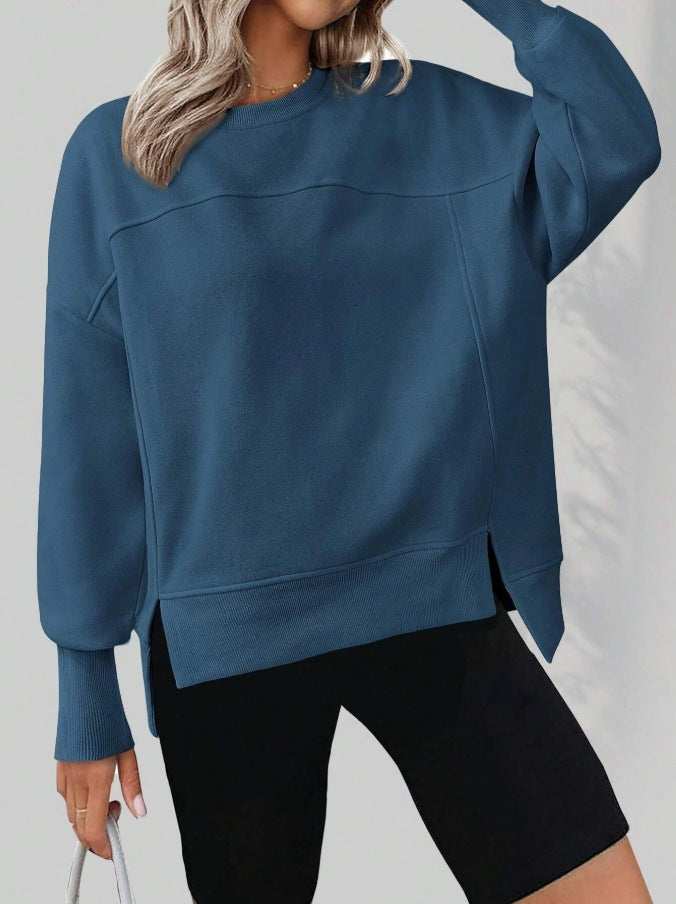 Women's Round Neck Long Sleeve Split Casual Loose Women's Sweater, Sweater
