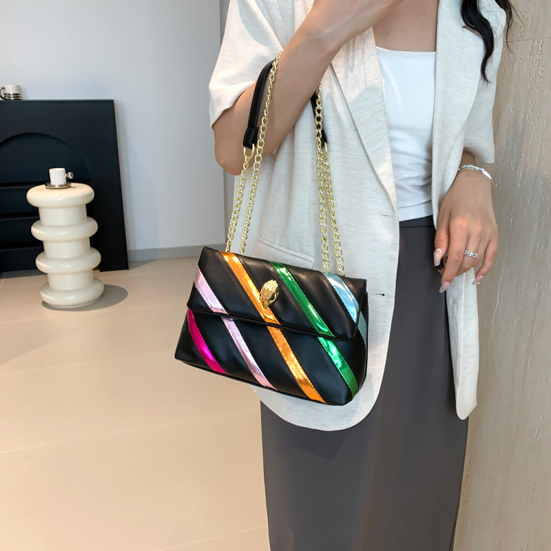 Women's Patchwork Stripes Chain Simple Fashion Eagle Crossbody Bags