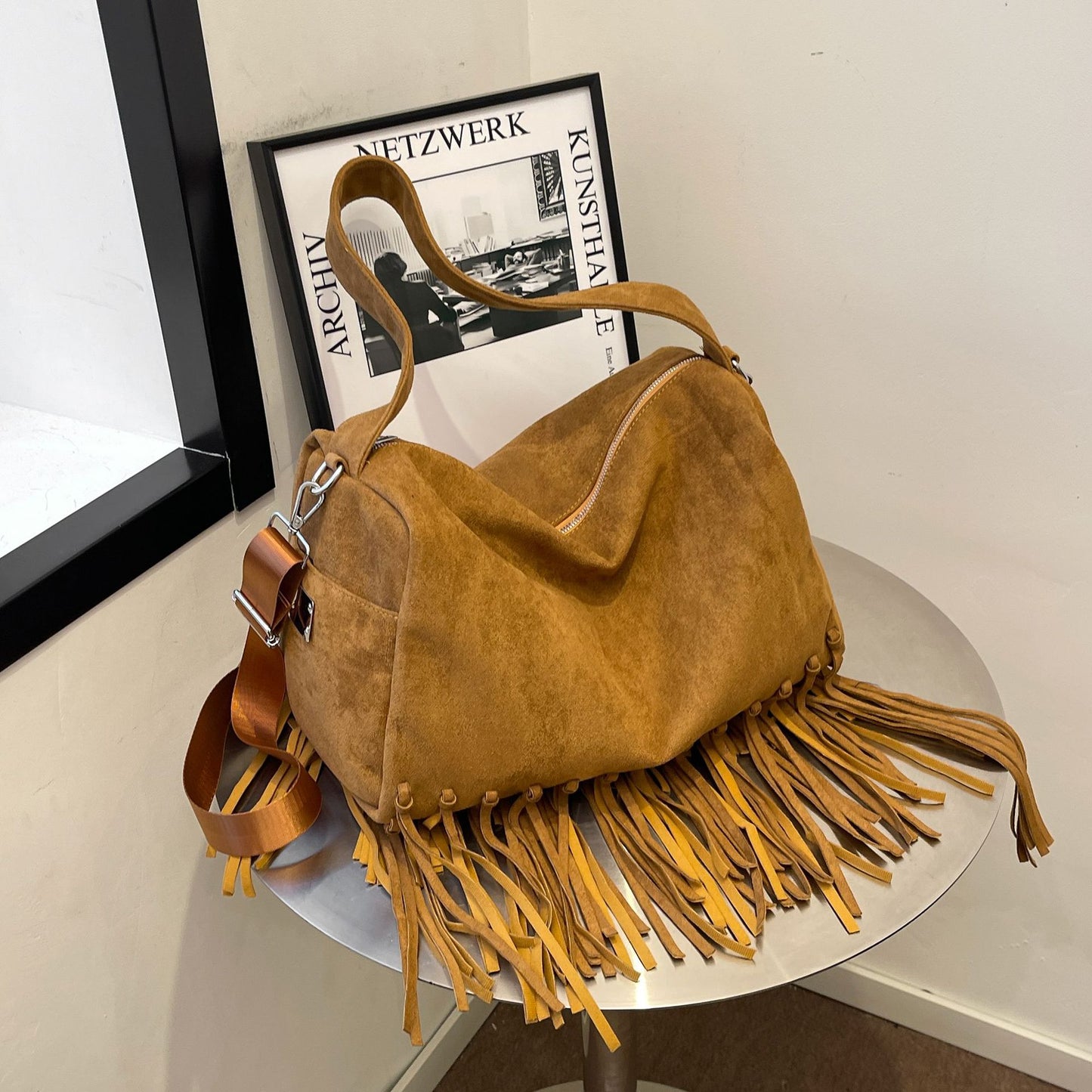 Women's Retro Portable Underarm Frosted Solid Color Tote Bags