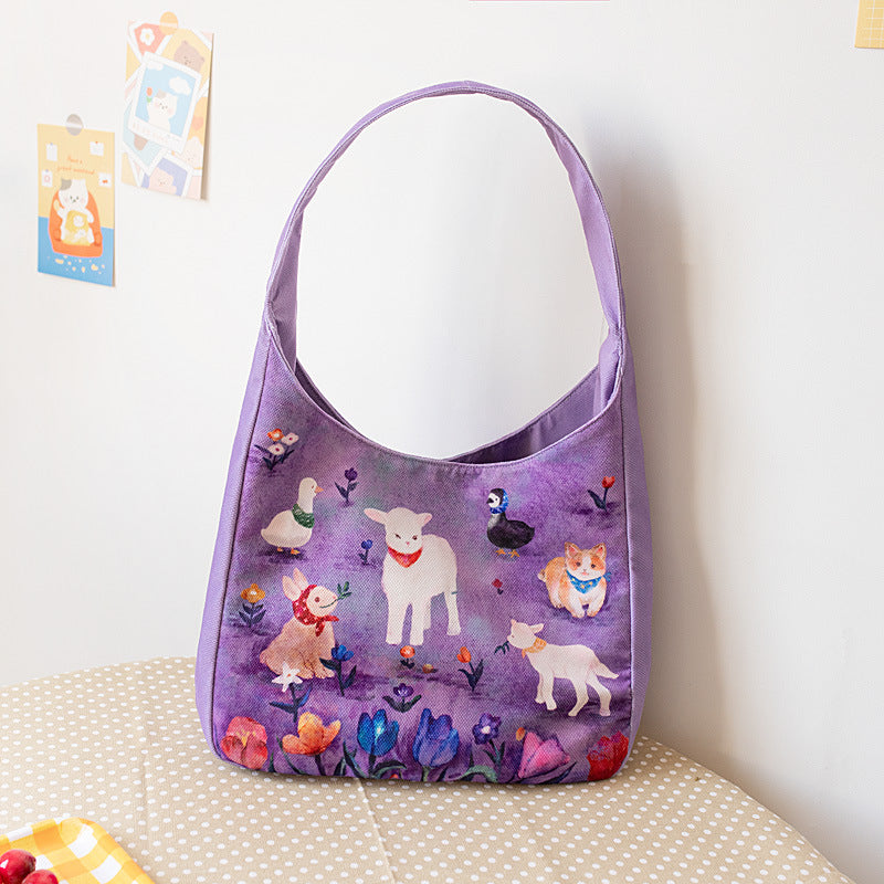 Women's Large Capacity Cute Cartoon Cloth Lightweight Shoulder Bags