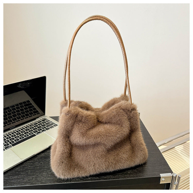 Korean Style Plush College Cute Western Solid Shoulder Bags