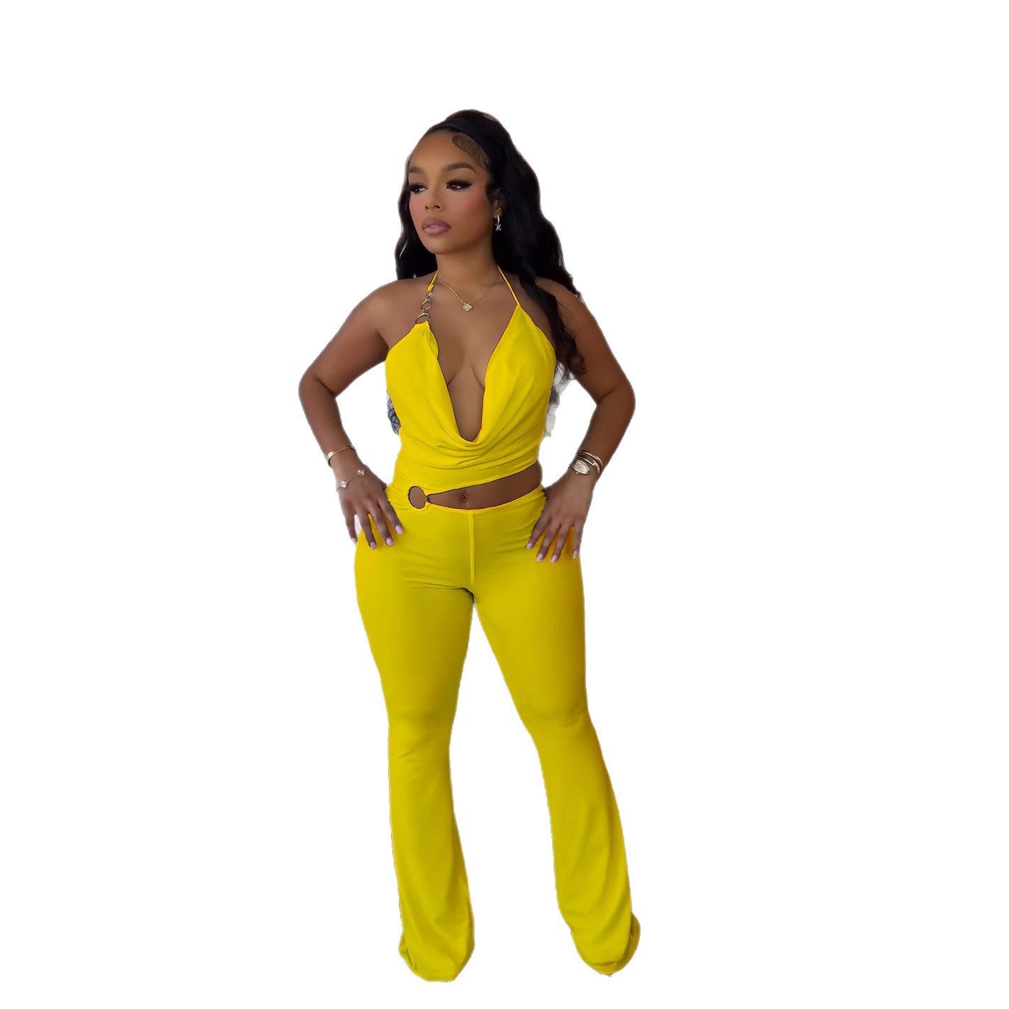 Elegant Sexy Stretch Ring Halter Strap Jeans