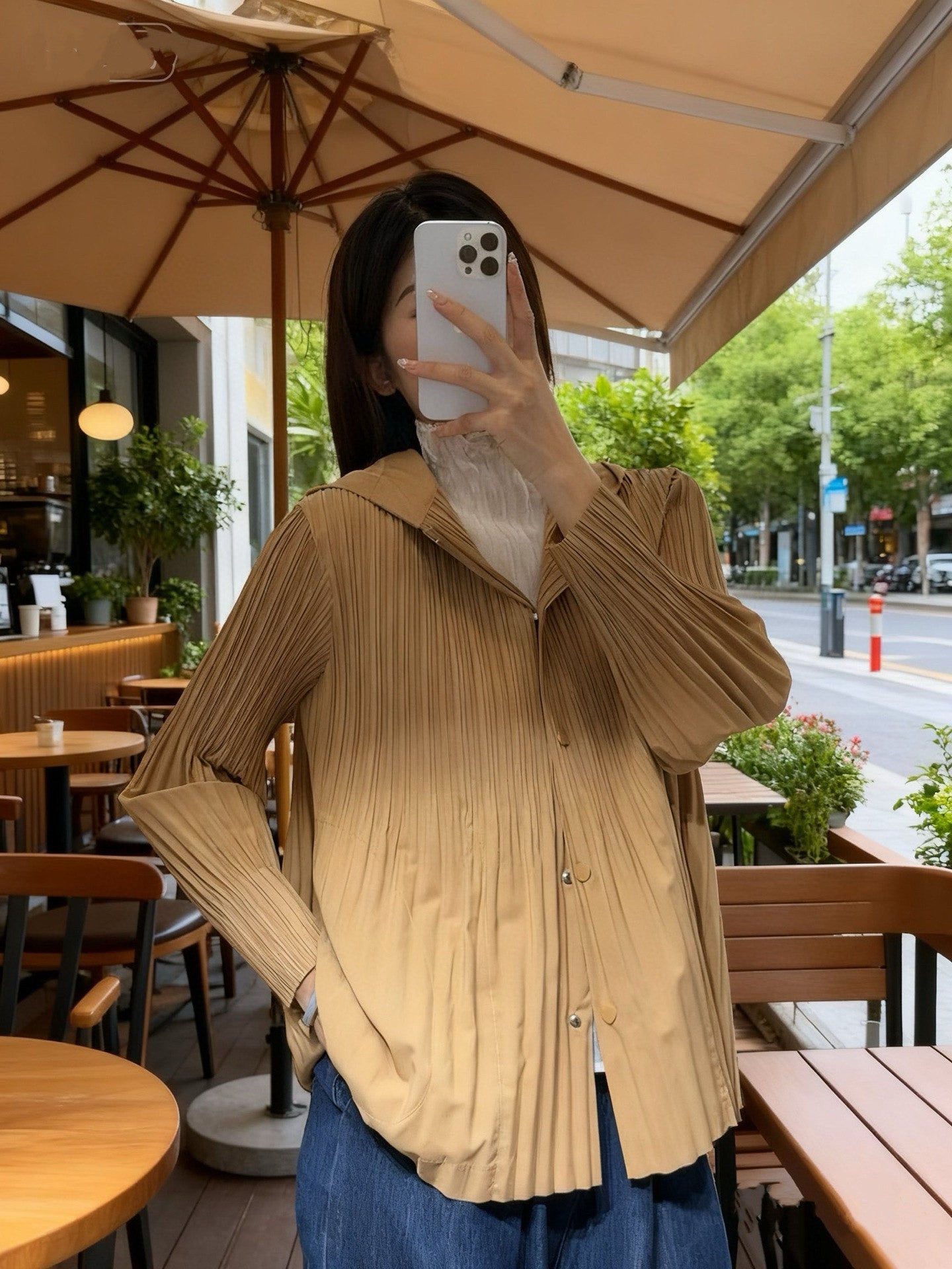 Women's Pleated Trench Fashionable Hooded Button Casual Coats