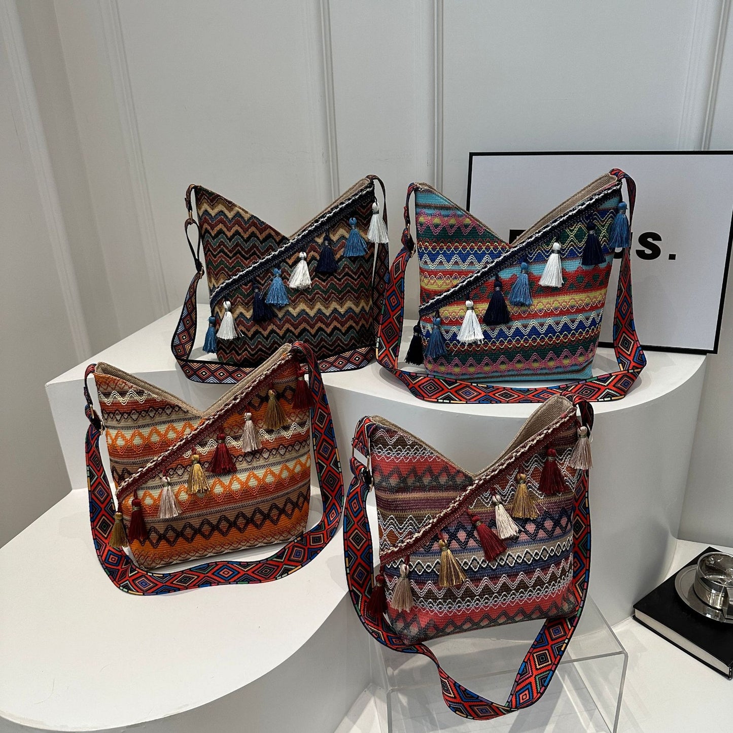 Women's Simple Artistic National Style Tassel Large Crossbody Bags