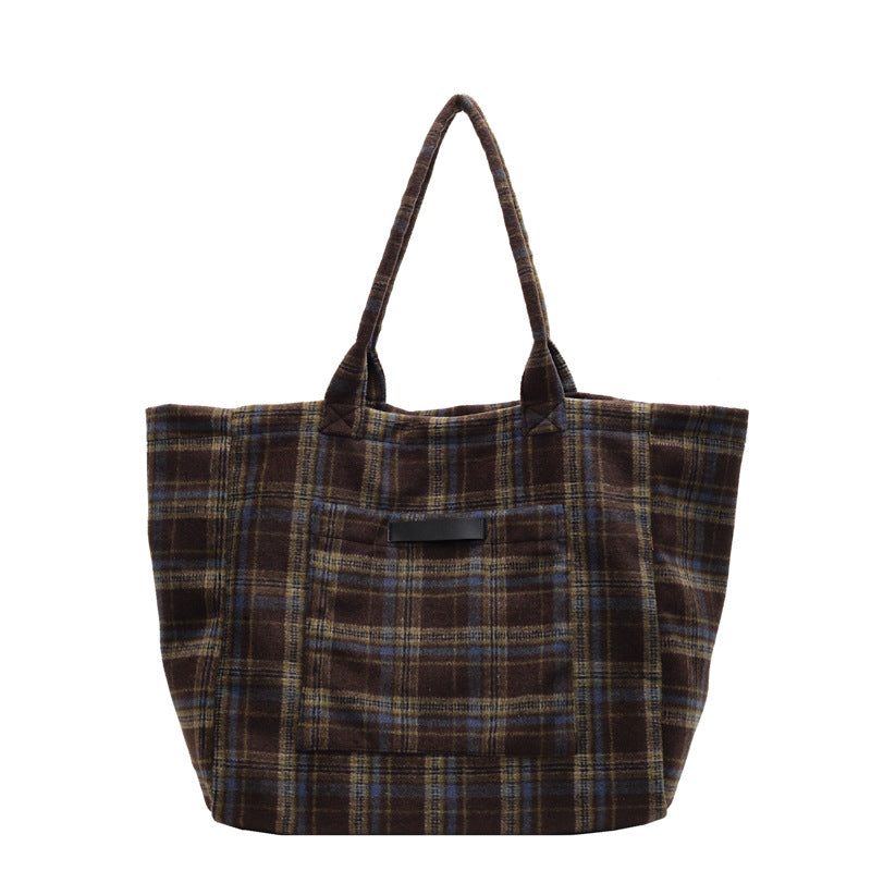 Women's Check Large Capacity Totes Korean Retro Shoulder Bags