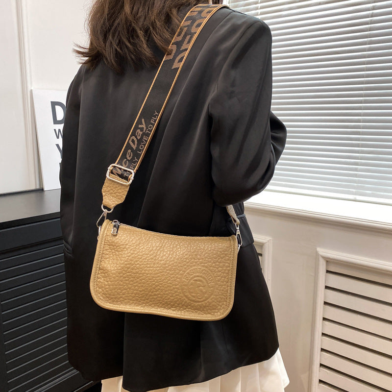 First Layer Cow Leather Wide Strap Boston Simple Shoulder Bags