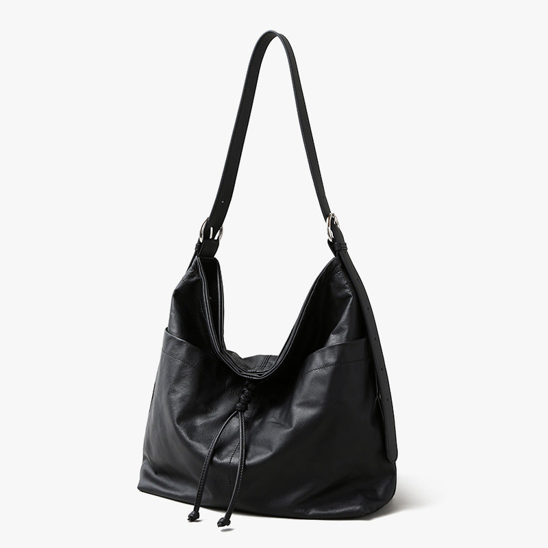 Women's Layer Cowhide Underarm Bow Tassel Large Shoulder Bags