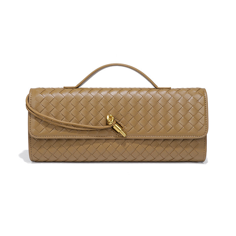 Trendy Woven Soft Leather Dinner Baguette Crossbody Bags