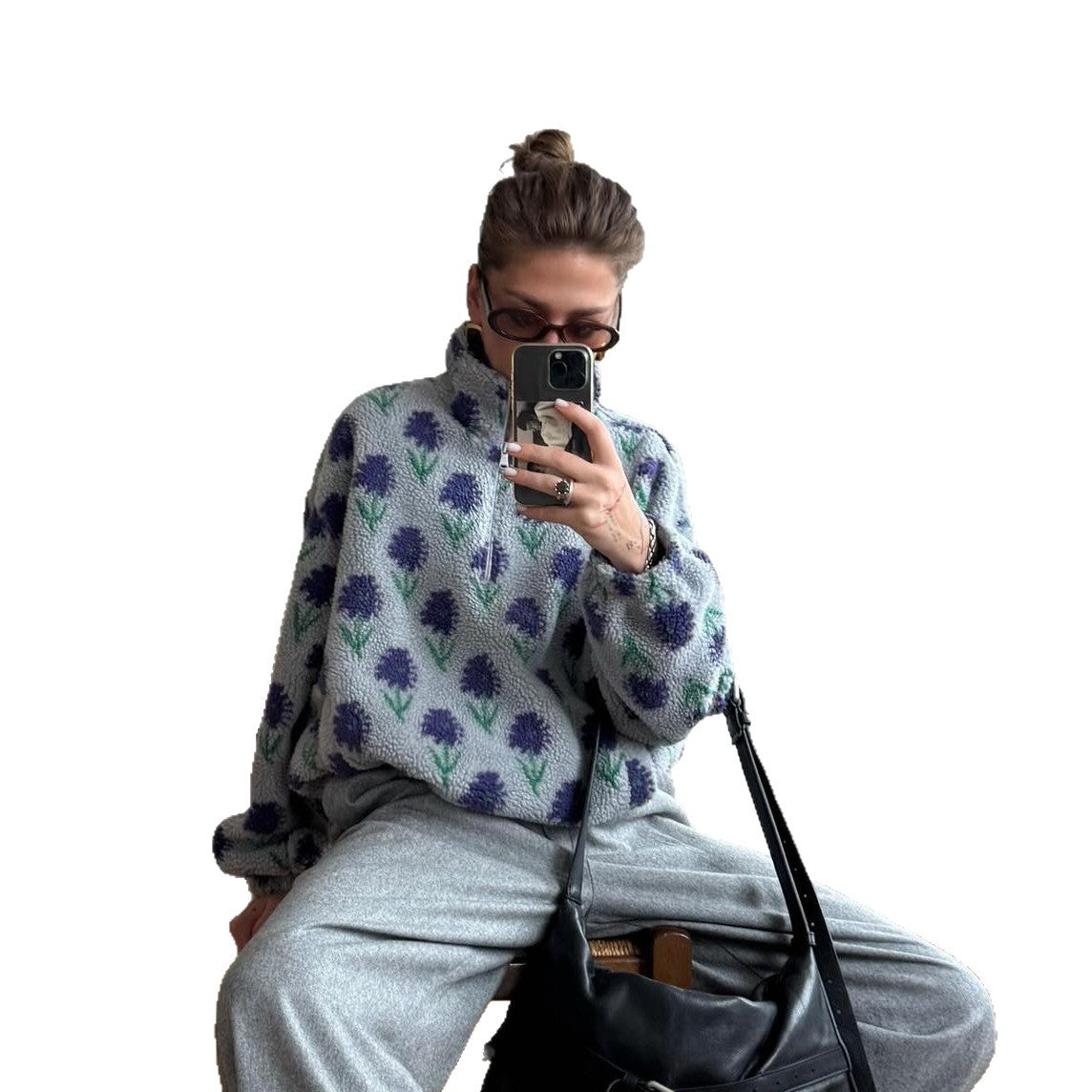 Women's Half Zipped Stand Collar Long-sleeved Loose Sweaters