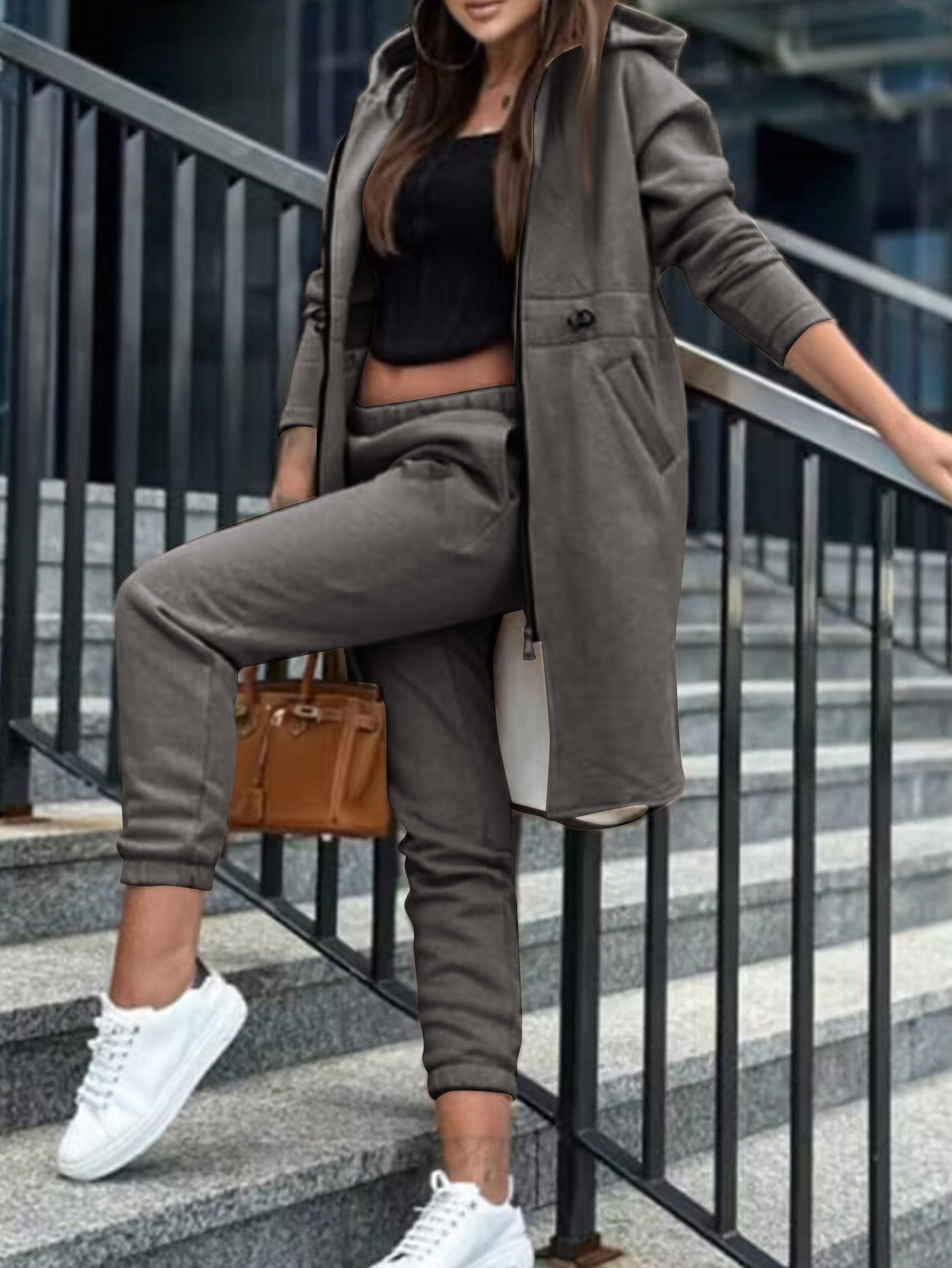 Women's Fashion Casual Hooded Fleece Two-piece Clothing