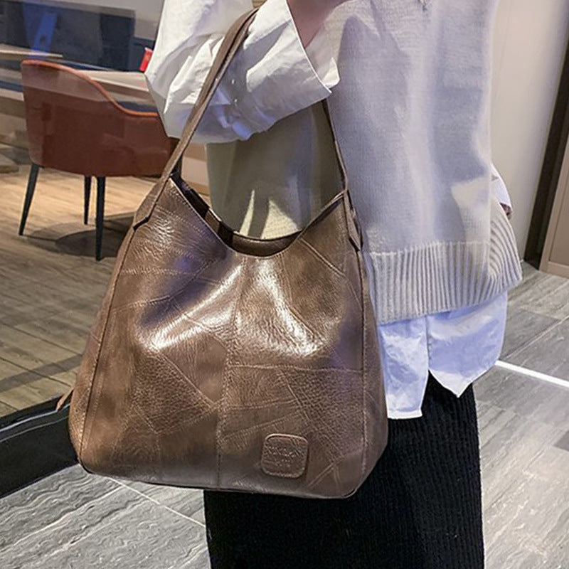 Women's Soft Leather Large Capacity Fashion Solid Shoulder Bags