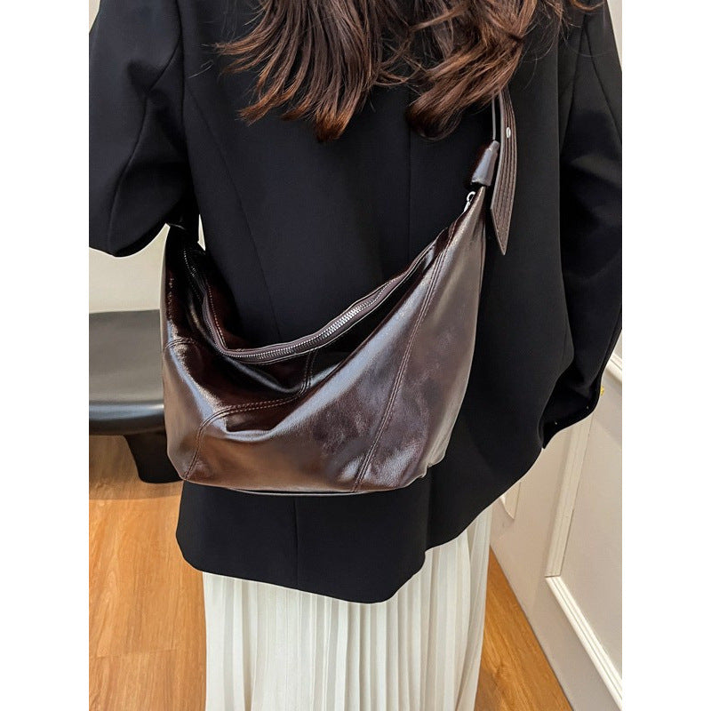 Women's Soft Leather Oil Wax Dumpling Retro Large Crossbody Bags