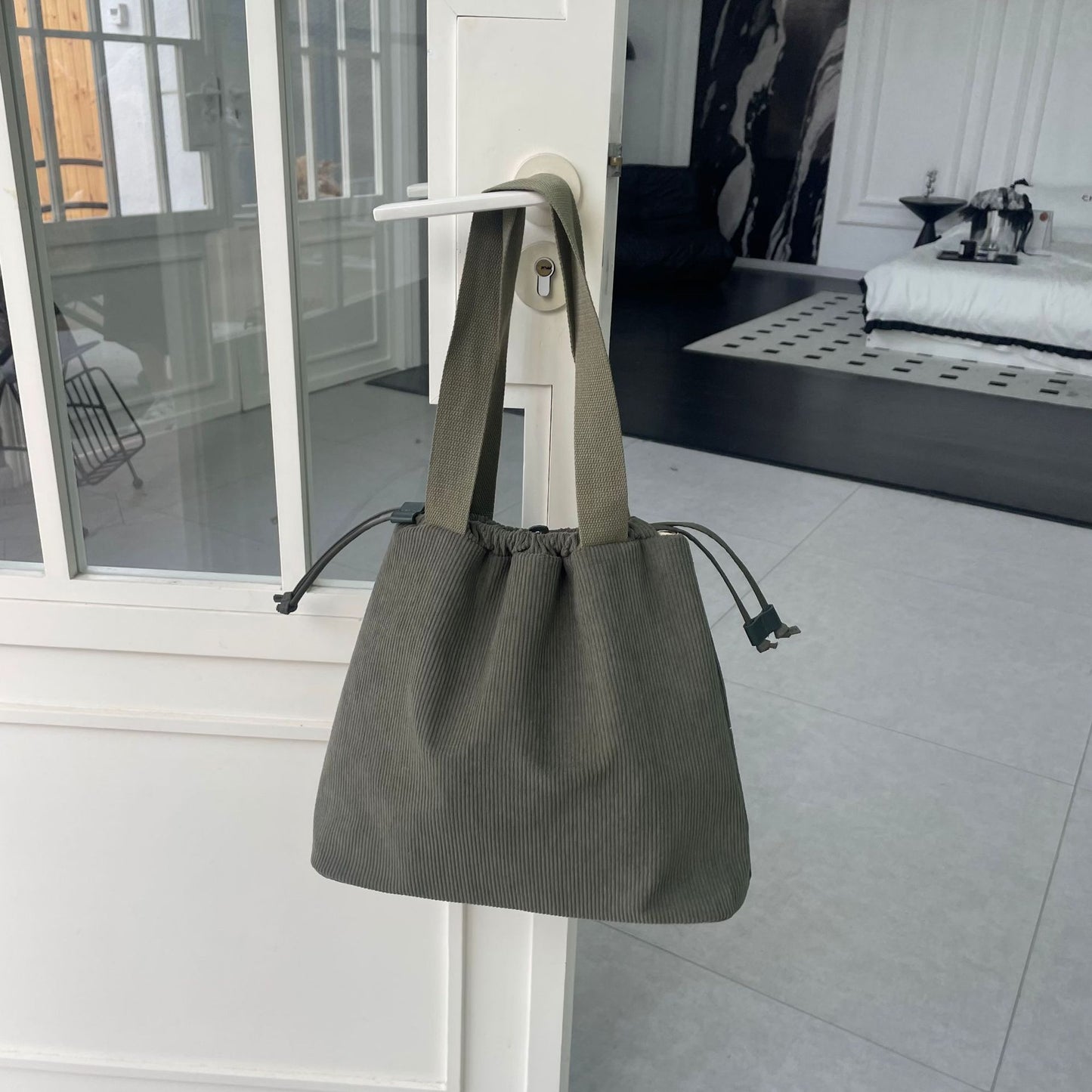 Corduroy Solid Color Simple Large Capacity Shoulder Bags