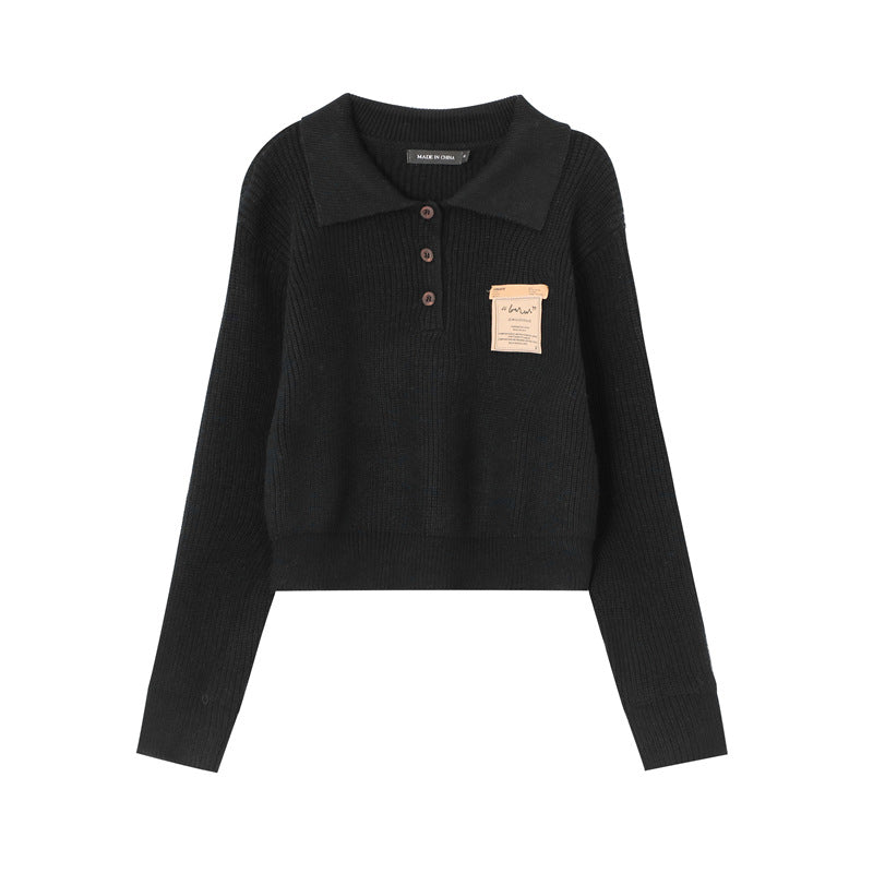 Women's Color Lapel Korean Style Idle Minimalist Design Knitwear