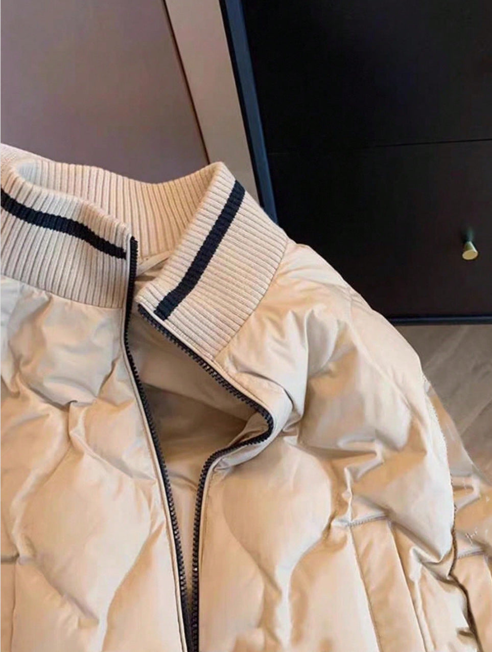 Women's Stand Collar Rhombus Design Baseball Casual Clothing