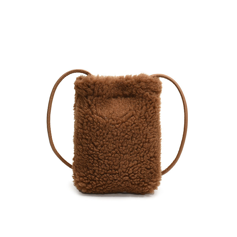 Women's Korean Style Solid Color Furry Mini Shoulder Bags
