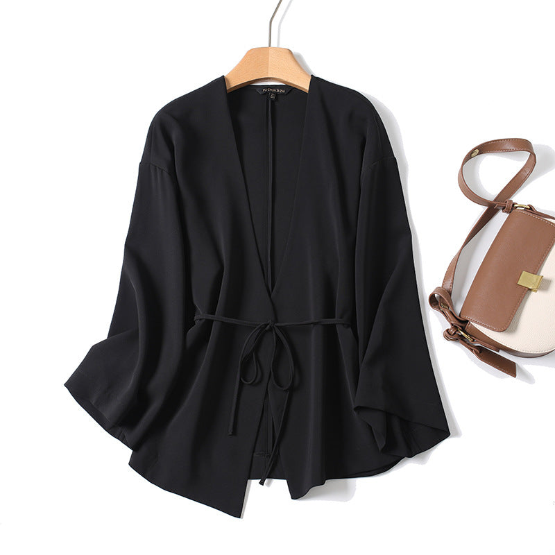 Women's Collar Shirt Autumn Chinese Style Loose Black Blouses