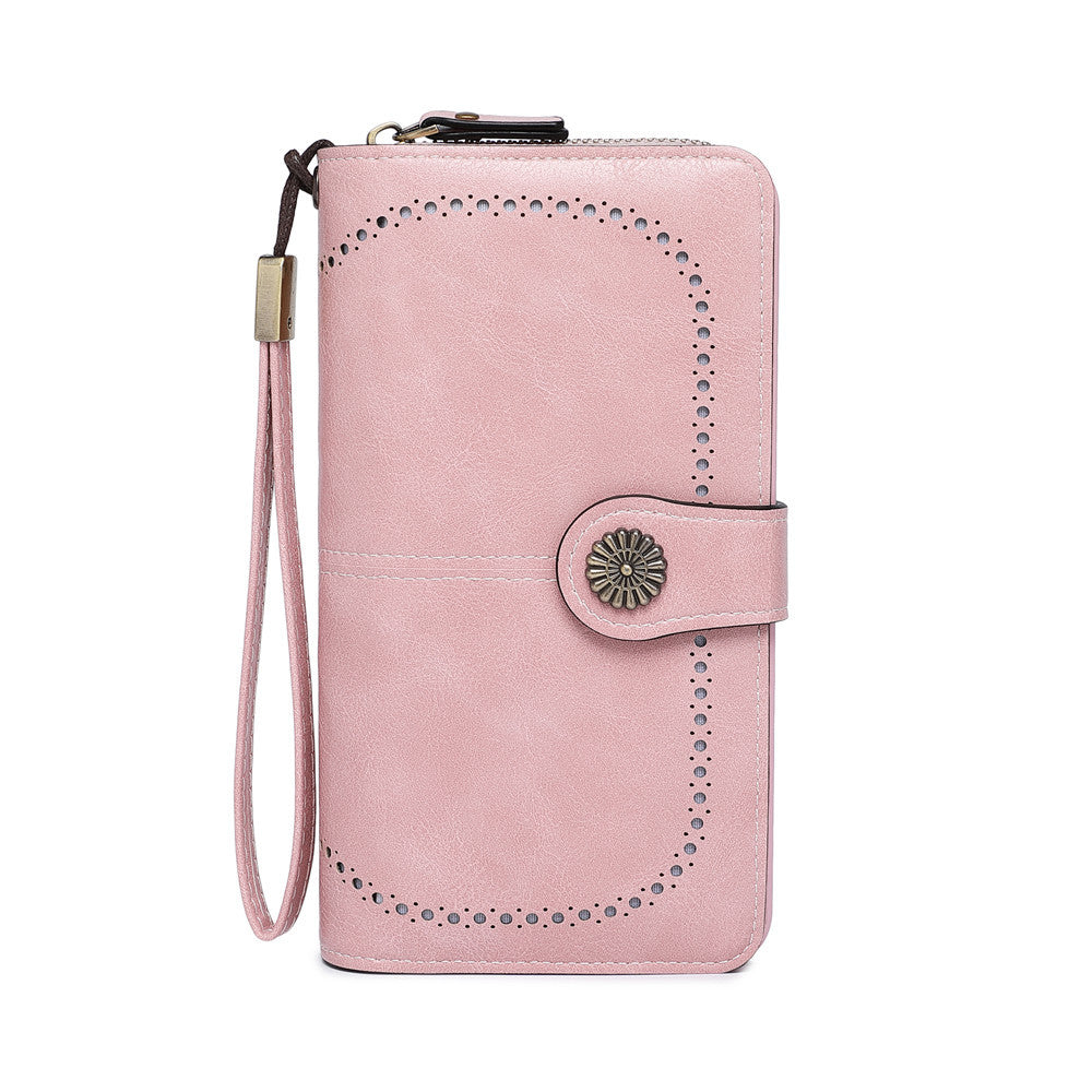 Women's Capacity Mobile Long Zipper Oil Wax Ladies Wallets