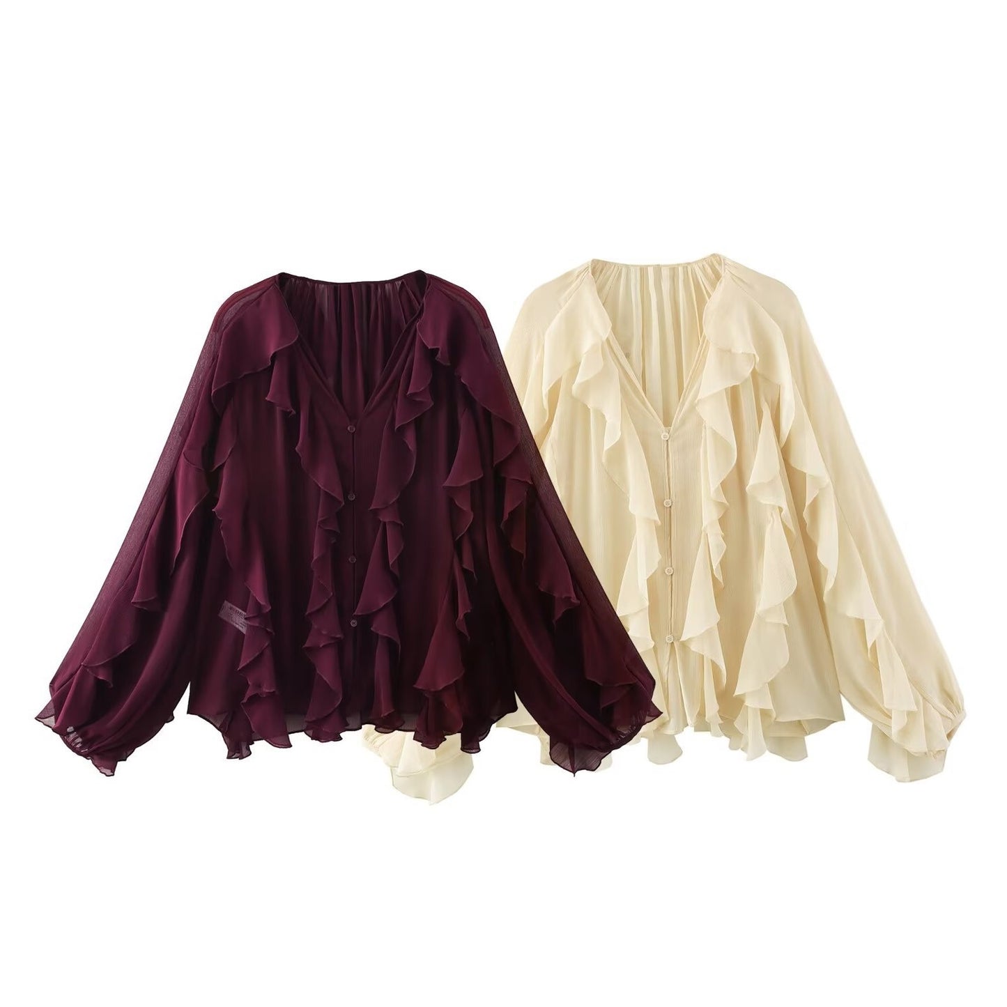 Women's Elegant Style Fashion Laminated Decoration Long Blouses