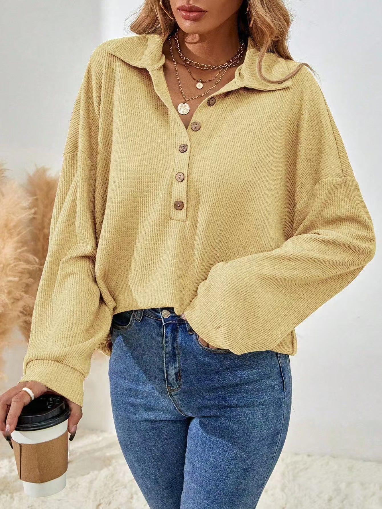 Xi Retro Lazy Style Stand Collar Sunken Stripe Leopard Print Tops