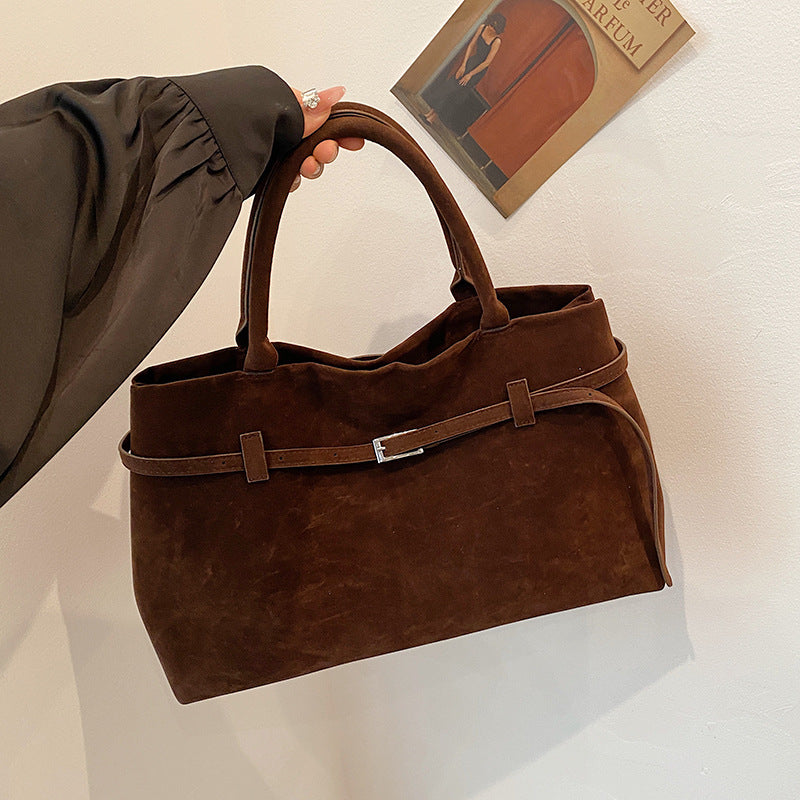 Women's Retro Frosted Leather Hand-held Fashionable Large Tote Bags