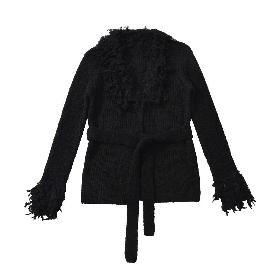 Women's Solid Color Hot Tassel Belt Long Sweaters