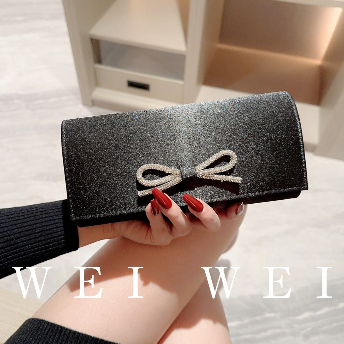 Rhinestone Bow Satin Clutch Wear Wedding Match Bags