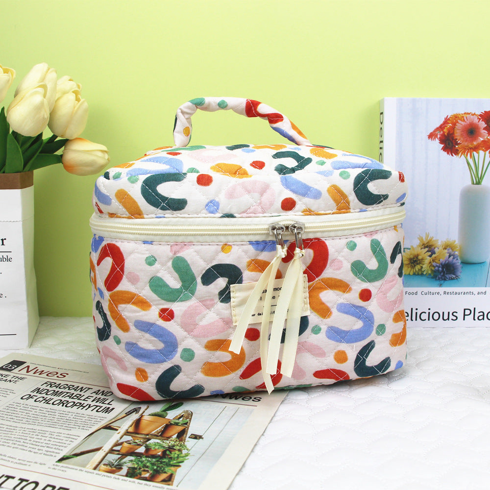 Plaid Love Embroidery Cute Large Capacity Portable Storage Cosmetic Bags