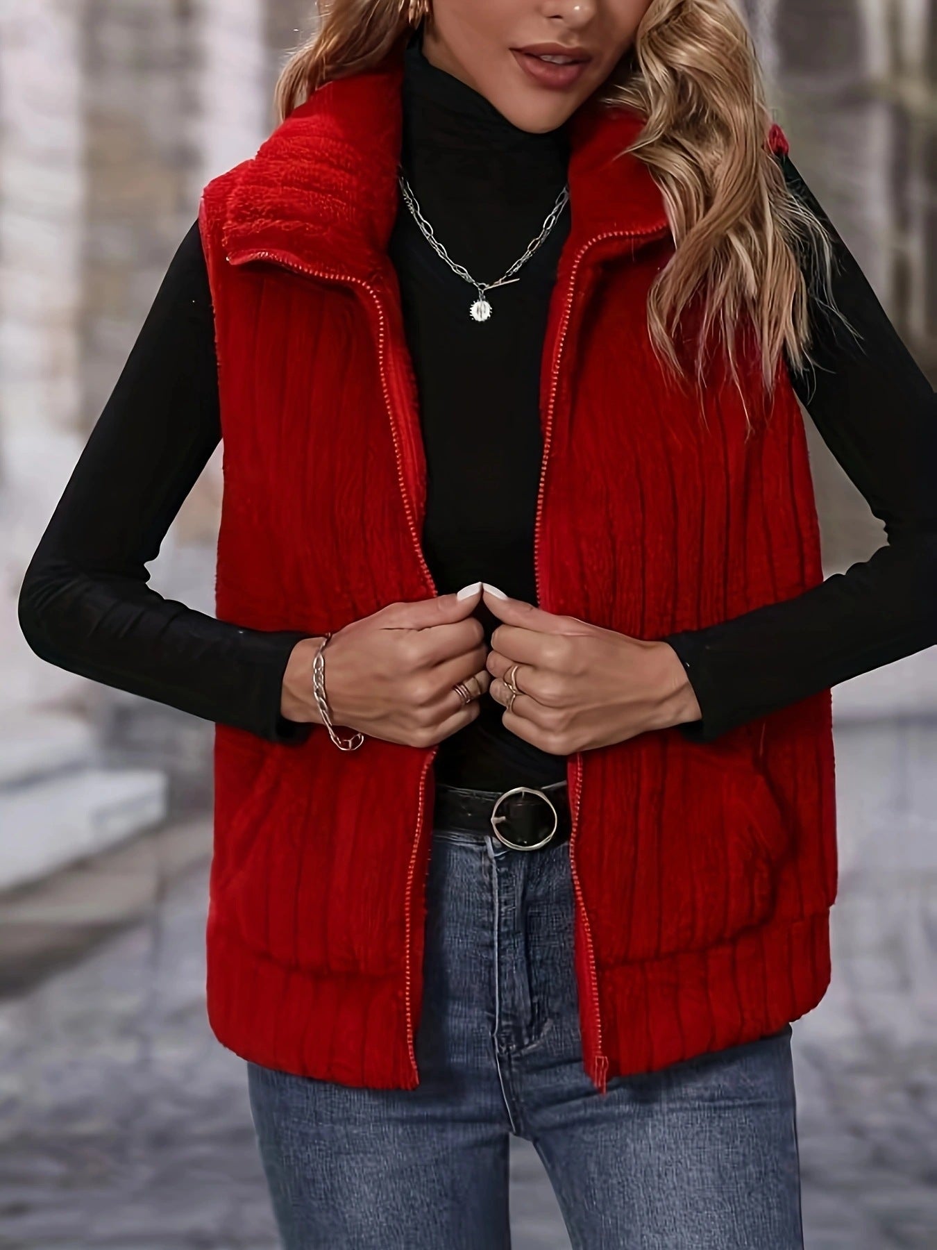 Women's Fashion Temperament Plush Solid Color Female Women's Vest