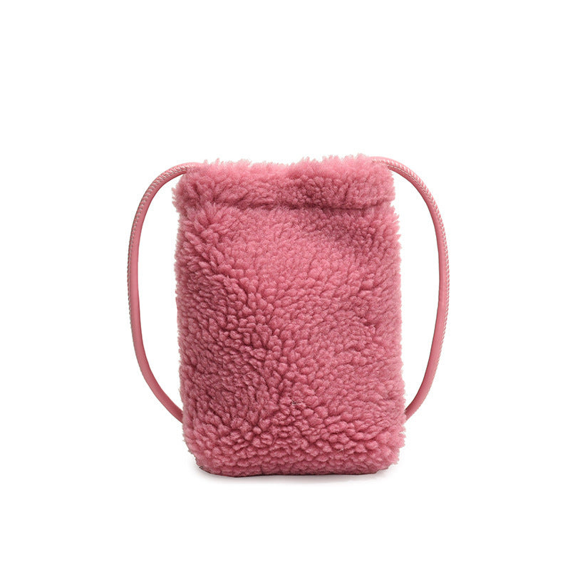 Women's Korean Style Solid Color Furry Mini Shoulder Bags
