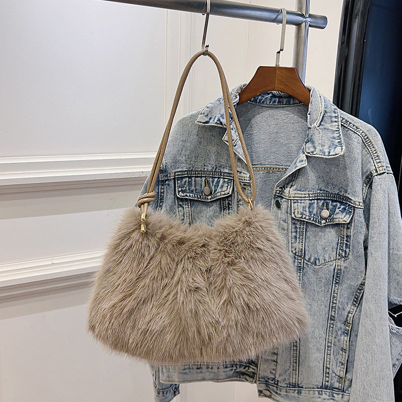 Women's Rabbit Fur Fashionable Underarm Portable Classic Shoulder Bags
