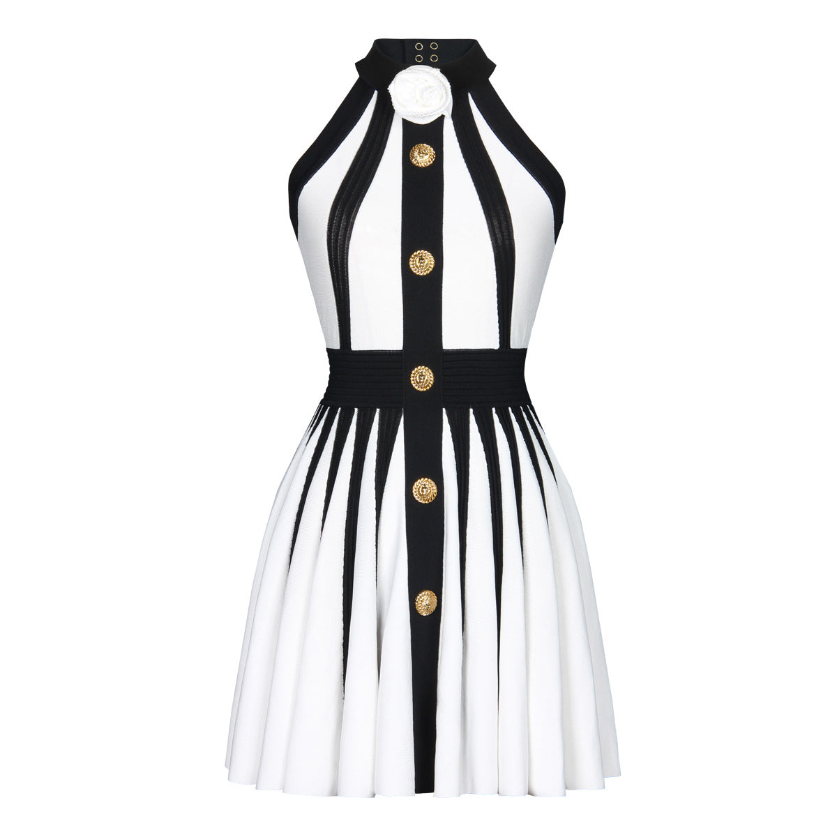 Sleeveless Three-dimensional Flower Knitted Halter Dress Skirts