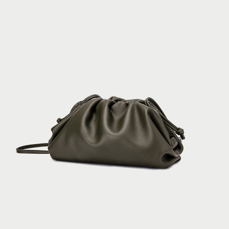 Women's Color Soft Cowhide Pleated Dumpling Fashion Trendy Crossbody Bags