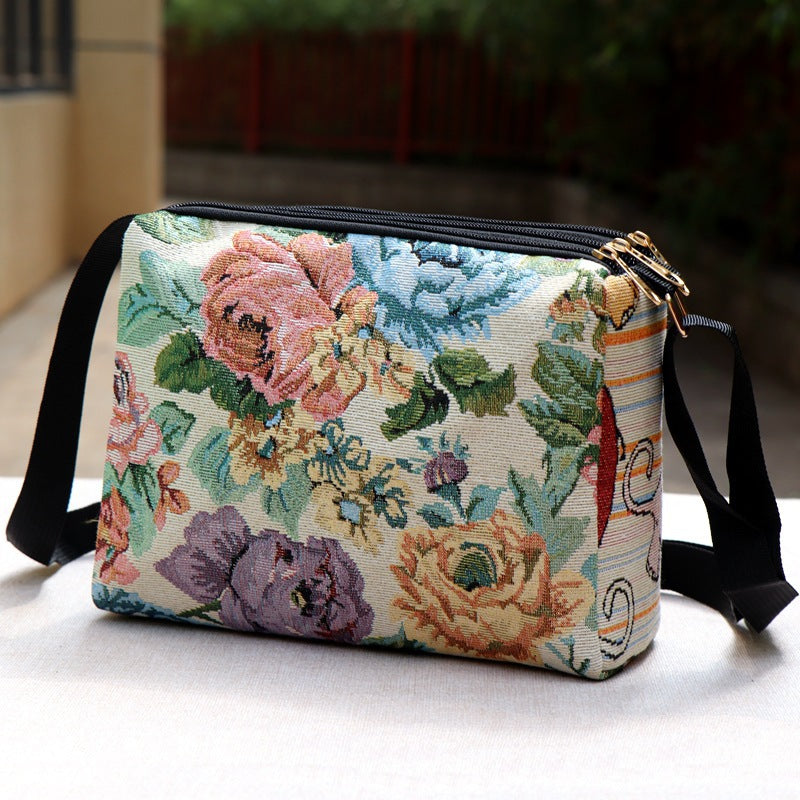 Style Embroidered Canvas Double-sided Gold Silk Crossbody Bags